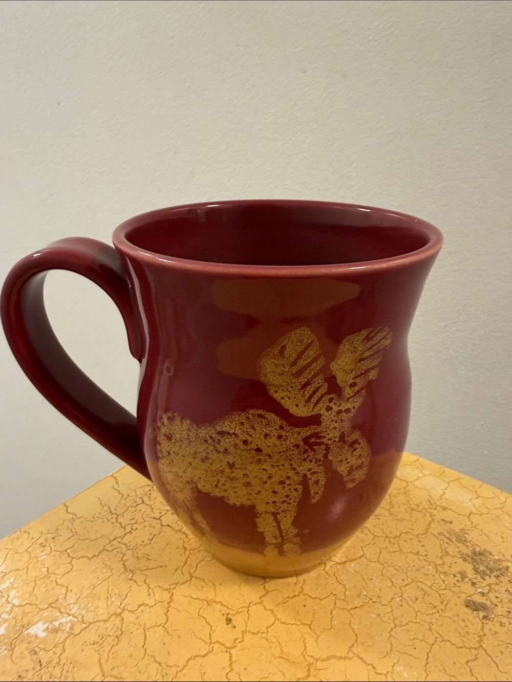 Red pottery Ceramic Coffee Mug with Gold Moose Design